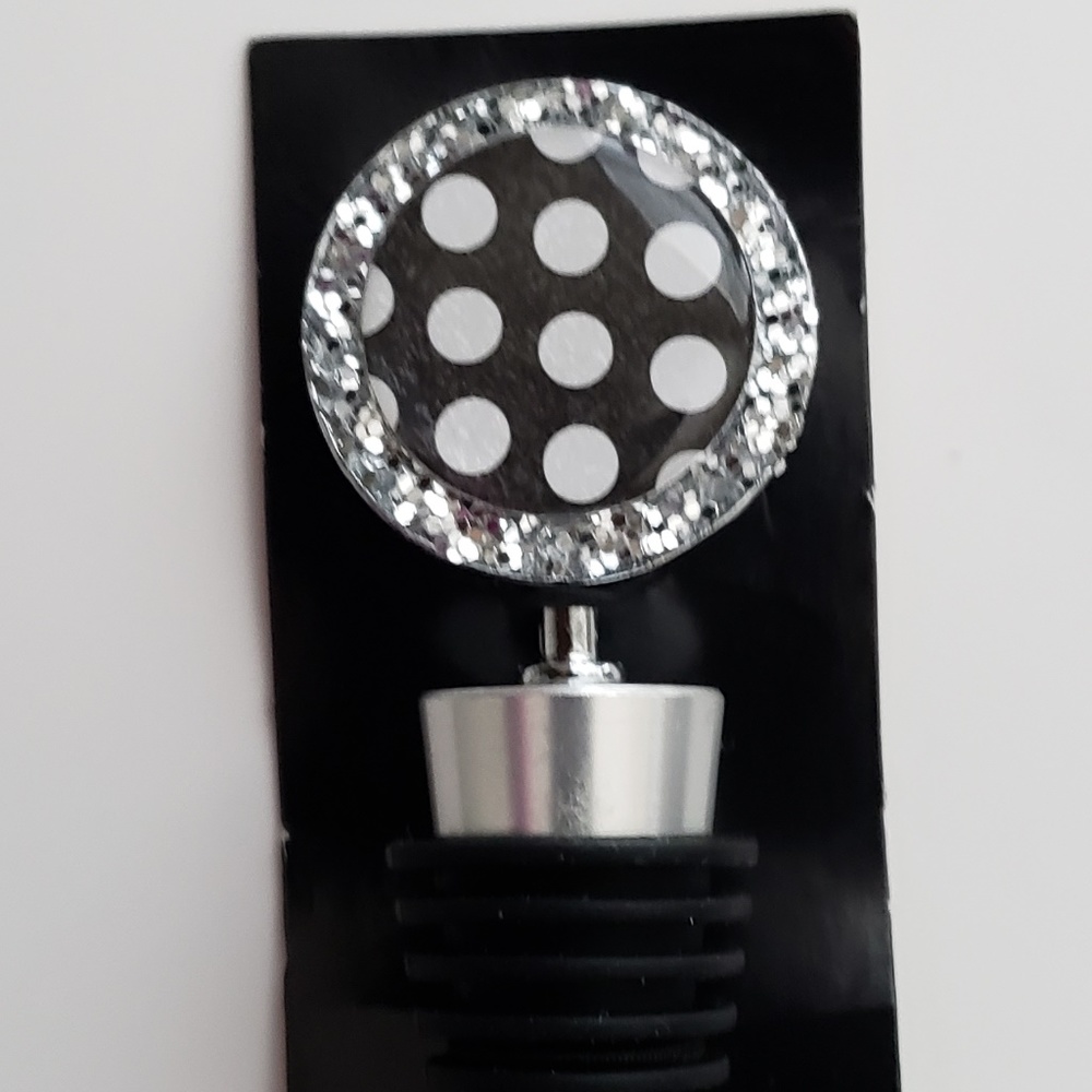 GLITTER BLACK POLKA DOT WINE STOPPER